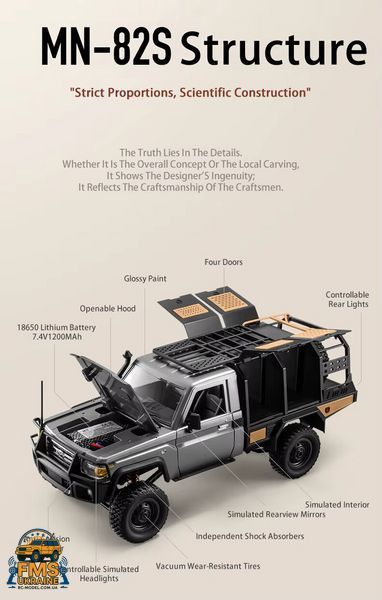 Машинка на радіокеруванні MN82 Toyota LC79 1:12 PRO версія чорний колір MN82-B фото